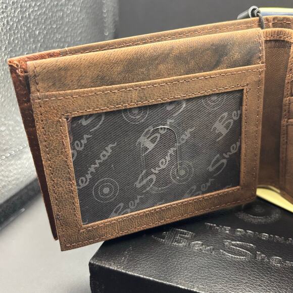 Ben Sherman Embossed Mens Brown Genuine Leather Bifold Wallet NIB - Picture 13 of 14